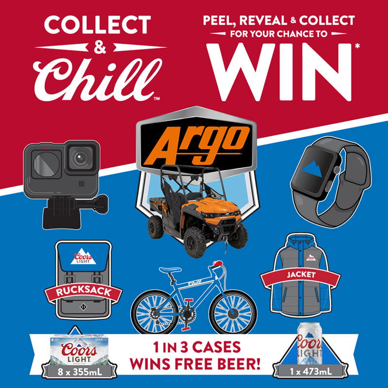 collect & chill | peel, reveal & collect for your chance to win | 1 in 3 cases wins free beer!